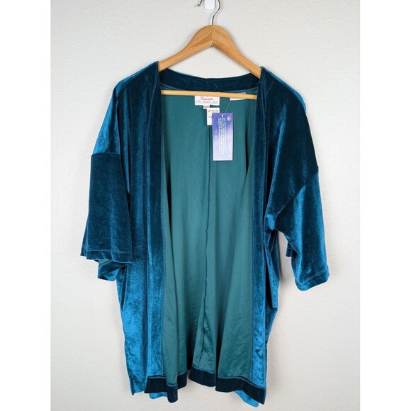 Panhandle Kimono Womens L/XL Teal Velvet Open Front Western Boho Style L8-2116 - Picture 1 of 12